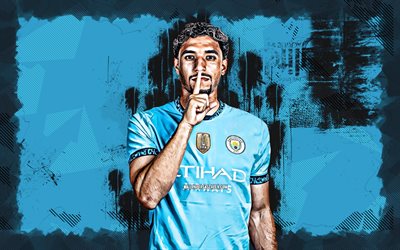 4k, Omar Marmoush, creative, Manchester City FC, Premier League, Egyptian footballers, blue grunge background, Omar Marmoush 4k, football, soccer, Man City, Omar Marmoush Manchester City
