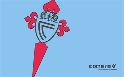 RC Celta de Vigo logo, 4k, blue background, carbon art, RC Celta de Vigo emblem, Spanish football club, La Liga, Celta, Spain, RC Celta de Vigo, football, RC Celta