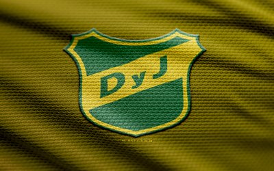 logotipo de tela defensa y justicia, 4k, fondo de tela amarilla, división de primera argentina, bokeh, fútbol, defensa y logotipo de justicia, fútbol americano, defensa y justicia emblema, defensa y justicia, club de fútbol argentino, defensa y justicia fc