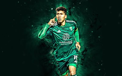Roberto Firmino, 4k, green neon lights, Al-Ahli, Saudi Pro League, Brazilian footballers, Roberto Firmino 4K, football, soccer, Al-Ahli FC, Al-Ahli Saudi Football Club, Al-Ahli SC, Roberto Firmino Al-Ahli