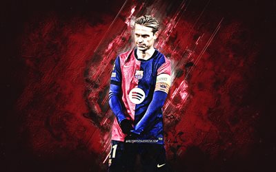 frenkie de jong, fc barcelona, calciatore olandese, sfondo di pietra bordeaux, grunge art, la liga, spagna, calcio, frenkie de jong barcelona