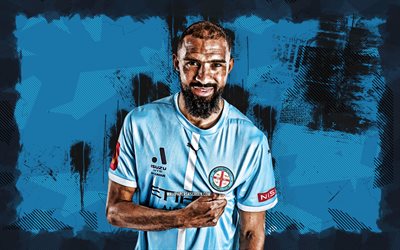 4k, Samuel Souprayen, blue grunge background, Melbourne City FC, A-League, French footballers, Samuel Souprayen 4K, football, soccer, Samuel Souprayen Melbourne City