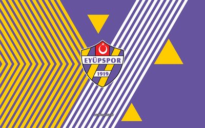 eyupspor logosu, 4k, türk futbol takımı, mor sarı çizgiler arka plan, gözüksün, türk süper lig, türkiye, hat sanatı, eyupspor amblemi, futbol