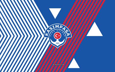 kasimpasa sk logosu, 4k, türk futbol takımı, mavi beyaz çizgiler arka plan, kasimpasa sk, türk süper lig, türkiye, hat sanatı, kasimpasa sk amblemi, futbol, kasıms