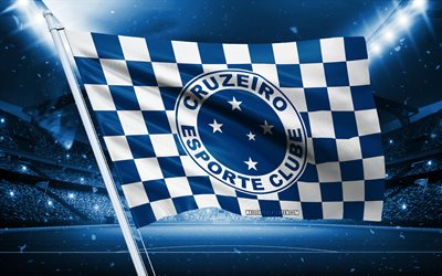 4k, cruzeiro ec  logotyp, brasiliansk fotbollsklubb, stadionflagga, cruzeiro ec fans flagga, blåvit flagga, cruzeiro ec emblem, brasiliansk serie a, brasilien, fotboll, cruzeiro ec, cruzeiro esporte clube, cruzeiro