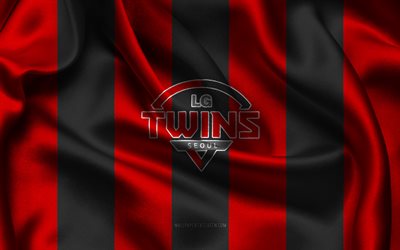 4k, lg twins logo, schwarzer blauer seidenstoff, südkoreanisches baseballteam, lg twins emblem, kbo  liga, lg twins, südkorea, baseball, lg twins flag, kbo