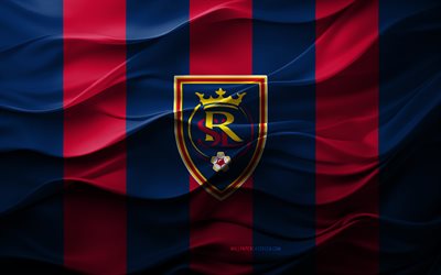 4k, real salt lake logo, sfondo 3d rosso blu, emblema del vero lago salato, team di calcio americana, vero bandiera del lago salato, texture 3d, mls, usa, real salt lake, calcio