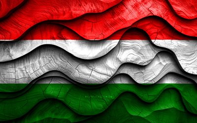 4k, ungerska flagga, europeiska länder, trä 3d  vågor flaggor, ungerns dag, ungers flagg, ungern träflagga, europa, ungerska nationella symboler, hungerflagg, ungern