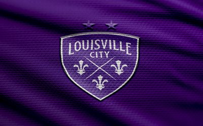 louisville city fc fabric logo, 4k, contexte de tissu violet, championnat usl, bokeh, football, logo du louisville city fc, usl, emblème du louisville city fc, louisville city fc, club de football américain, ville de louisville