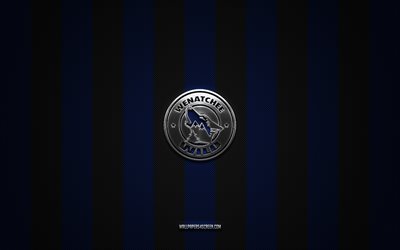 Wenatchee Wild logo, American hockey team, Western Hockey League, blue black carbon background, WHL, Wenatchee Wild emblem, hockey, Wenatchee Wild, USA