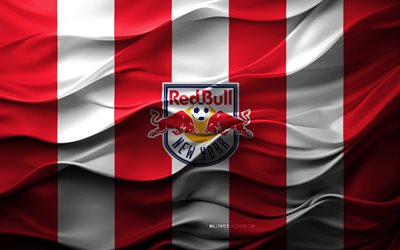 4k, new york red bulls logo, weißer rotes 3d  hintergrund, new york red bulls emblem, amerikanische fußballmannschaft, new york red bulls flagge, 3d  textur, mls, usa, new york red bulls, fußball