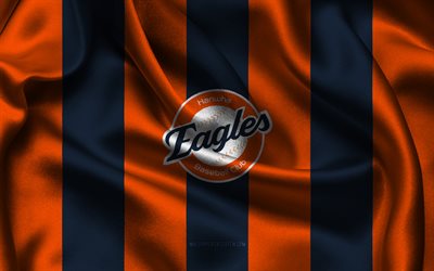4k, logotipo de hanwha eagles, tela de seda negra naranja, equipo de béisbol de corea del sur, emblema de hanwha eagles, liga kbo, hanwha eagles, corea del sur, béisbol, bandera de hanwha eagles, kbo