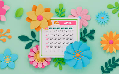 calendrier avril 2025 avril, 4k, arrière plans verts, avril 2025, calendriers de printemps, fleurs 3d abstraites, calendrier avril 2025, cadres floraux, 2025 concepts, calendriers d'avril, calendriers 2025, avril