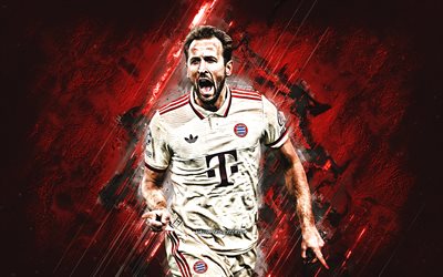 harry kane, fc bayern münchen, fcb, engelska fotbollsspelare, röd stenbakgrund, grunge konst, bundesliga, tyskland, fotboll, harry kane bayern