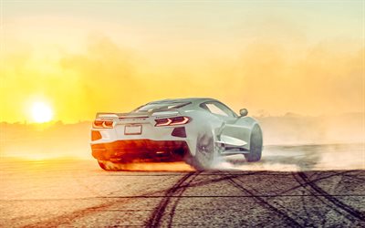 2023, Hennessey Supercharged H700, 4k, Corvette Stingray C8, drift, rear view, exterior, white sports coupe, Hennessey, tuning, american sports cars, white Corvette, Chevrolet C8 Corvette, Chevrolet