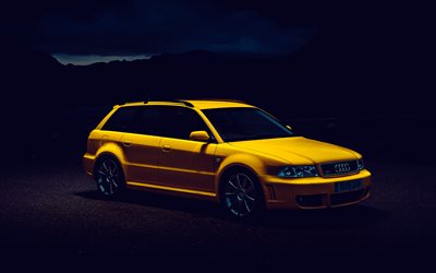 Audi RS 4 Avant, B5, 2001 cars, HDR, darkness, UK-spec, Yellow Audi RS 4 Avant, 2001 Audi RS 4 Avant, german cars, Audi