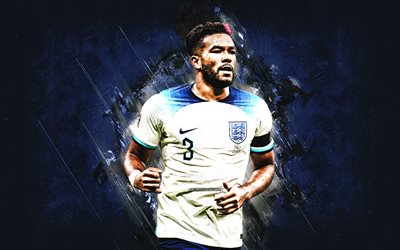 reece james, englands fotbollslandslag, porträtt, blå sten bakgrund, engelsk fotbollsspelare, england, fotboll