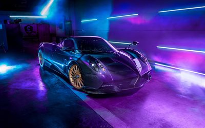 Pagani Huayra Roadster, 4k, supercars, 2022 cars, hypercars, garage, headlights, italian cars, Pagani