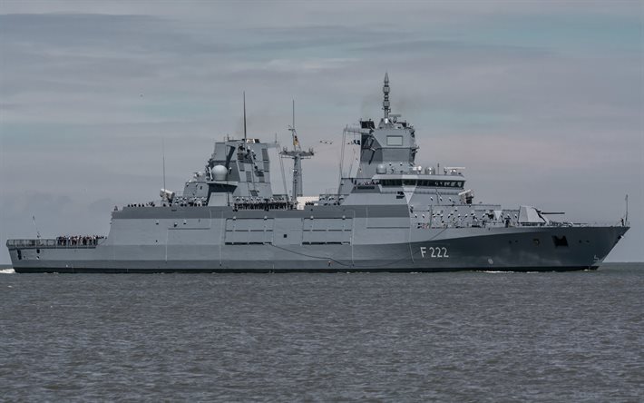 baden württemberg, f222, saksan laivasto, saksan sotalaiva, ilta, auringonlasku, merimaisema, saksa, fgs baden württemberg