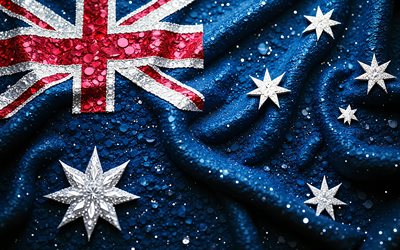 Australian flag, 4K, gemstones, flag of Australia, crystals, shiny stones, Australia, creative art, blue gemstones, blue crystals, Australia flag