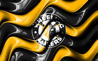 wheeling nailers 3d logo, 4k, mustat keltaiset 3d aallot, echl, jääkiekko, wheeling nailers lippu, luova, wheeling nailers  logo, wheeling nailers  tunnus, amerikkalainen jääkiekkojoukkue, pyörän naulaimet