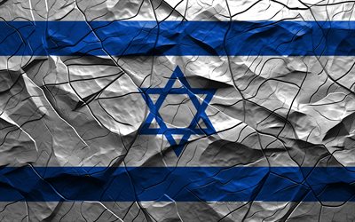 4k, bandeira de israel, textura de pedra, ásia, bandeira 3d de israel, fundo com rachaduras, israel, bandeira israelense
