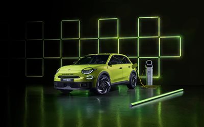 abarth 600e turismo, 4k, elektrikli arabalar, 2026 araba, stüdyo, araba şarjı, geçitler, 2026 abarth 600e turismo, italyan arabaları, abarth