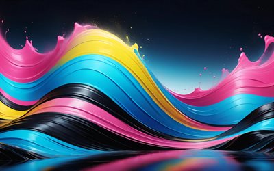curvas coloridas en 3d, 4k, creativo, fondo oscuro, abstracción colorida, ondas abstractas coloridas, fondo ondulado abstracto, curvas abstractas, obra de arte, ondas abstractas, fondos abstractos