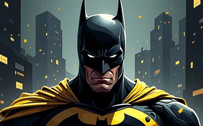 말 당번, 4k, 밤, 미니멀리즘, dc 코믹스, 슈퍼 히어로, 추상 도시 풍경, 건물, 배트맨 아트, 팬 아트, 배트맨 4k