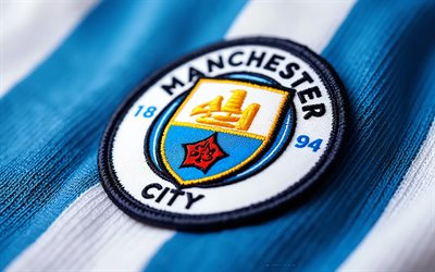 logotipo de tela del manchester city fc, 4k, fondo de tela blanca azul, hombre de la ciudad, logotipo del manchester city, logotipo blanco azul del manchester city, logotipo del manchester city fc, emblema del manchester city fc, inglaterra, manchester city fc