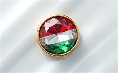 bandera de hungría, 4k, bandera húngara dentro de una piedra preciosa, fondo blanco, piedra preciosa, fondo de cristal blanco, hungría, bandera húngara