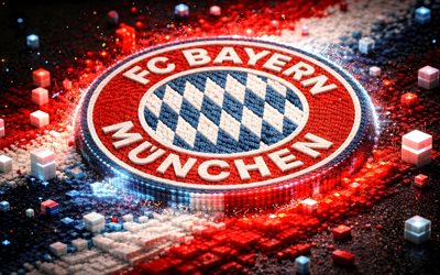 4k, logo 3d dell'fc bayern monaco, sfondo 3d bianco rosso, bundesliga, calcio, arte geometrica, logo dell'fc bayern monaco, fc bayern monaco, squadra di calcio tedesca