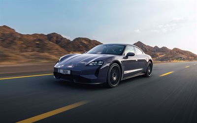 4k, पोर्शे टायकन टर्बो एस, धीमी गति, 2026 कारें, इलेक्ट्रिक कारें, वायलेट पॉर्श टायकन, 2026 पोर्शे टायकन, जर्मन कारें, पोर्श