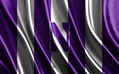 4k, 노스웨스턴 와일드캣츠 로고, ncaa, 보라색 흰색 실크 질감, 노스웨스턴 와일드캣츠 깃발, 미식축구 클럽, 실크 깃발, 노스웨스턴 와일드캣 엠블럼, 미국, 북서부 살쾡이