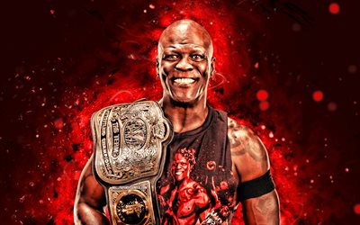 r verdade, 4k, luzes de néon vermelhas, wwe, criativo, lutador americano, como ron kills, r truth com cinto, nxt, fundo abstrato vermelho, entretenimento de luta livre mundial, a verdade, lutadores, r verdade 4k