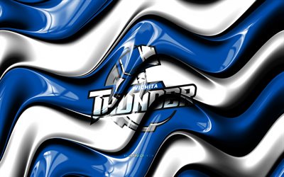 Wichita Thunder 3D logo, 4k, blue white 3D waves, ECHL, hockey, Wichita Thunder flag, creative, Wichita Thunder logo, Wichita Thunder emblem, american hockey team, Wichita Thunder
