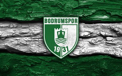 logotipo de madeira do bodrumspor, 4k, fundo de madeira branco verde, superliga, futebol, logotipo do bodrumspor, emblema do bodrumspor, bodrumspor, clube de futebol turco, bodrumspor fc