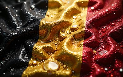 Belgian flag, 4K, gemstones, flag of Belgium, crystals, shiny stones, Belgium, creative art, red gemstones, red yellow black crystals, Belgium flag