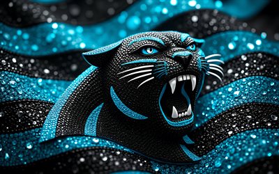 Carolina Panthers gems logo, 4k, blue black gems background, gems art, Carolina Panthers emblem, USA, Carolina Panthers, American football, Carolina Panthers logo, NFL