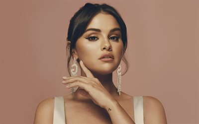 Selena Gomez, 4K, portrait, American singer, photoshoot, beige dress, Selena Marie Gomez, Selena Gomez photoshoot