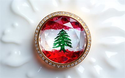 bandera del líbano, 4k, bandera libanesa dentro de una piedra preciosa, fondo blanco, piedra preciosa, fondo de cristal blanco, líbano, bandera libanesa