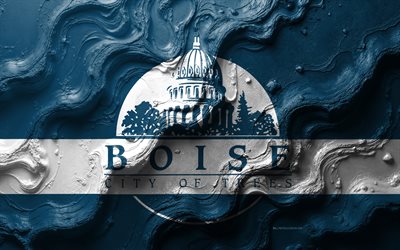 झंडा फहराओ, 4k, पत्थर की लहर बनावट, अमेरिकी शहरों के झंडे, बोइज़ का झंडा, 3डी बोइस झंडा, यूएसए, बोइज़ शहर का झंडा, बोइस शहर का झंडा, बोइज़, इडाहो
