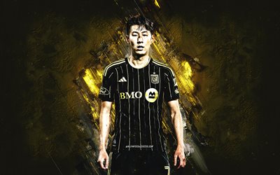 Son Heung-min, 4k, Los Angeles FC, MLS, LAFC, South Korean footballers, Son Heung-min 4K, gold stone background, football, Heung-min Son, soccer, Son Heung-min Los Angeles FC