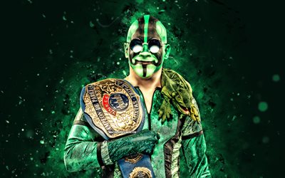 señor iguana, 4k, luces de neón verdes, wwe, creativo, luchador americano, santiago ibarra calderón, señor iguana con cinturón, nxt, fondo abstracto verde, entretenimiento de lucha libre mundial, luchadores, señor iguana 4k
