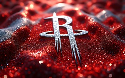Houston Rockets gems logo, 4k, red black gems background, NBA, gems art, Houston Rockets emblem, USA, Houston Rockets, basketball, Houston Rockets logo