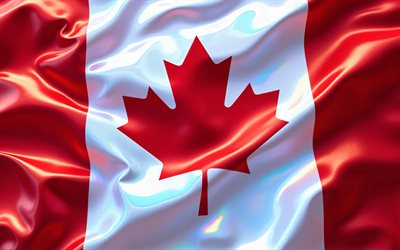 علم الحرير الكندي, 4k, عن قرب, أعلام النسيج المتموجة, علم كندا, علم كندا ثلاثي الأبعاد, العلم الكندي, كندا, يوم كندا, الرموز الوطنية الكندية