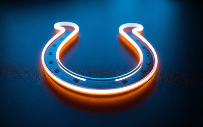 インディアナポリス・コルツのネオンロゴ, 4k, 青い背景, ネオンアート, インディアナポリス・コルツのエンブレム, アメリカ合衆国, インディアナポリス・コルツ, アメフト, インディアナポリス・コルツのロゴ, nfl