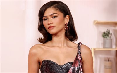 zendaya, 4k, sessão de fotos do oscar, atriz americana, beleza, hollywood, estrelas de cinema, traje preto, celebridade americana, estrelas, zendaya coleman, atriz popular, sessão fotográfica de zendaya