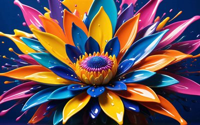 رذاذ الطلاء زهرة, 4k, بقع الطلاء, مبدع, فن ثلاثي الأبعاد, زهور ثلاثية الأبعاد ملونة, خلفيات ملونة, زهور ثلاثية الأبعاد, الخلفية مع الزهور, زهور ملونة, خلفيات الأزهار الملونة, أنماط الزهور ثلاثية الأبعاد