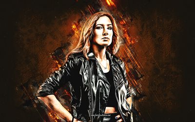 becky lynch, wwe, luchador americano, fondo de piedra naranja, campeón de la wwe, retrato, becky lynch luchadora, arte grunge, eeuu, lucha, rebeca quin, becky lynch wwe, entretenimiento de lucha libre mundial